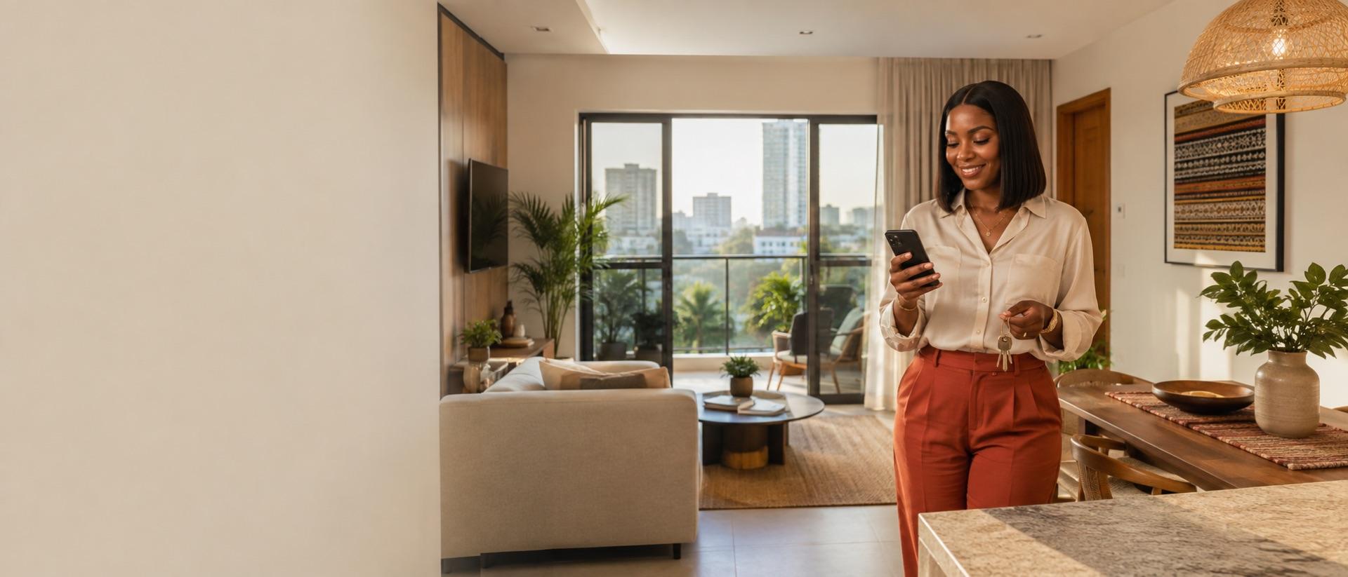 Host in a modern shortlet living room